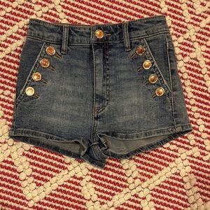 Katie J NYC Blue Jean Shorts with Gold Buttons
